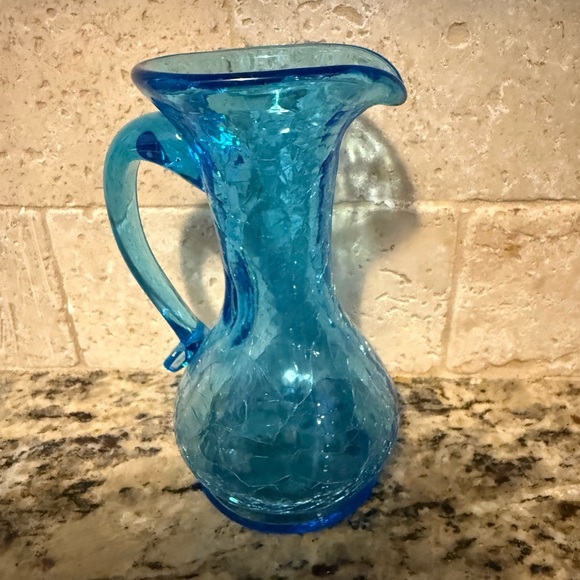 Vintage aqua blue crackle glass mini-pitcher or bud vase approx 5”. - Picture 1 of 4